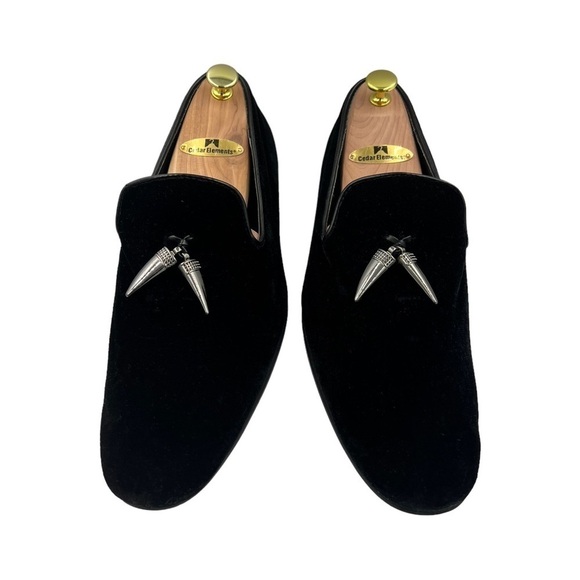 GIORGIO BRUTINI Cowell Black Velvet Slip On Loafer Gunmetal Pointed Tassels - Picture 7 of 13